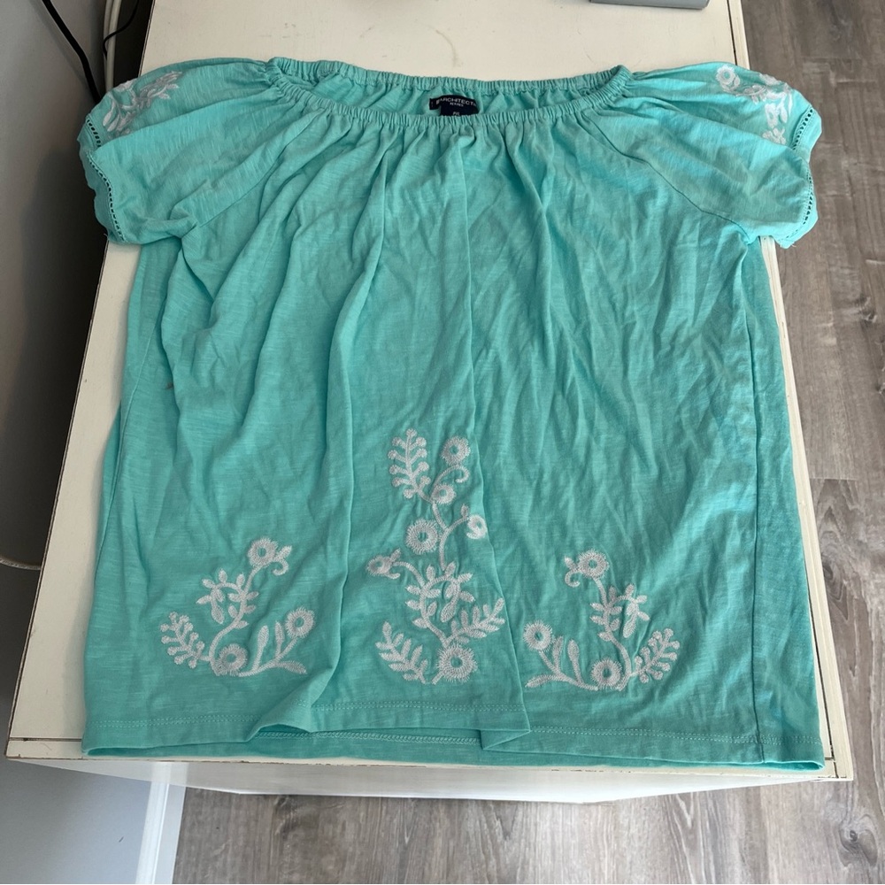 Architect Aqua Off-Shoulder Embroidered Top